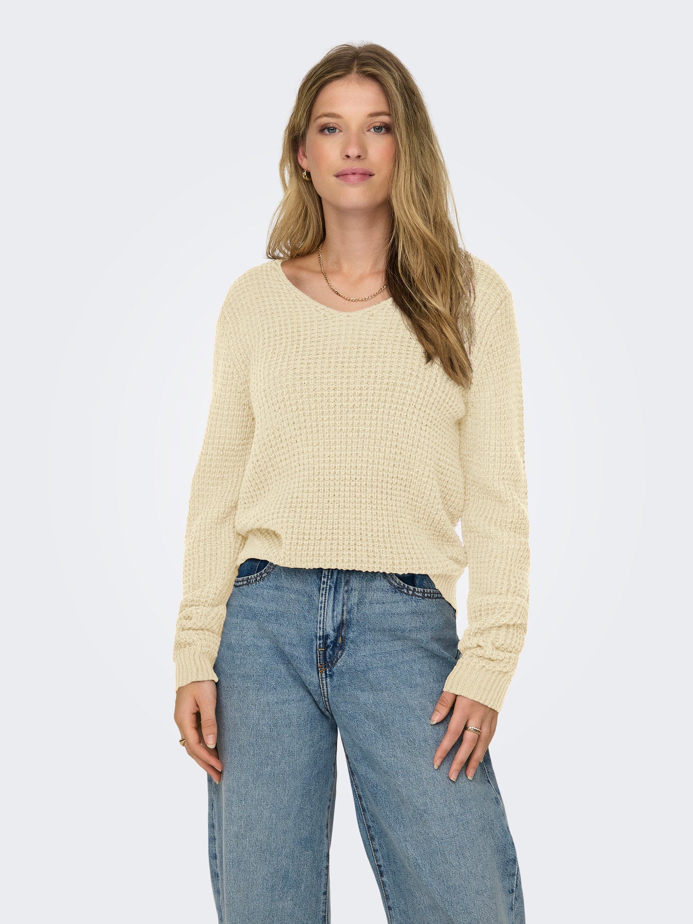 pulôver casual, pulôver decote em V, suéter com pesponto, malha 100% acrílico, suéter casual em malha, blusa de frio leve, roupa de inverno casual, pulôver com relevo, suéter básico confortável, malha casual feminina