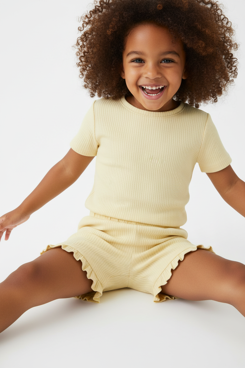 Calções amarelos canelados