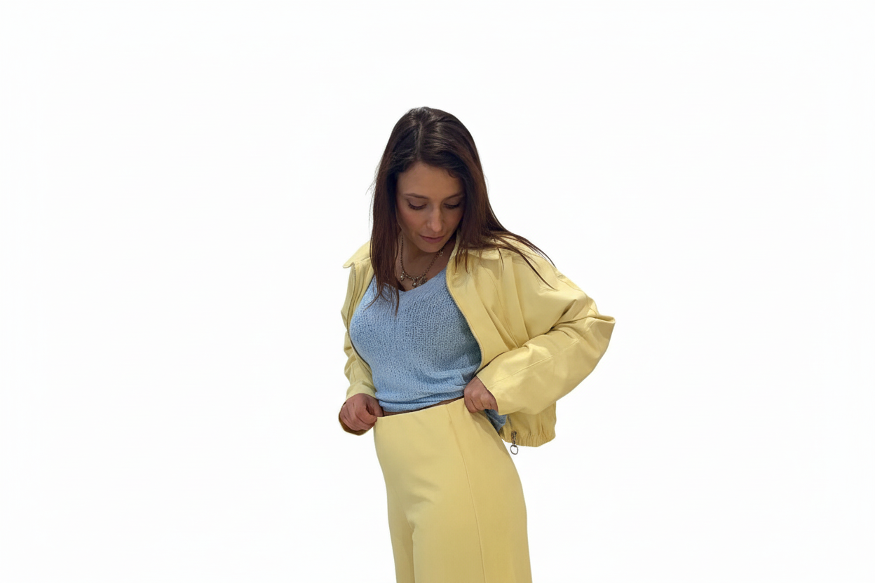 Conjunto amarelo com top azul - fundo limpo