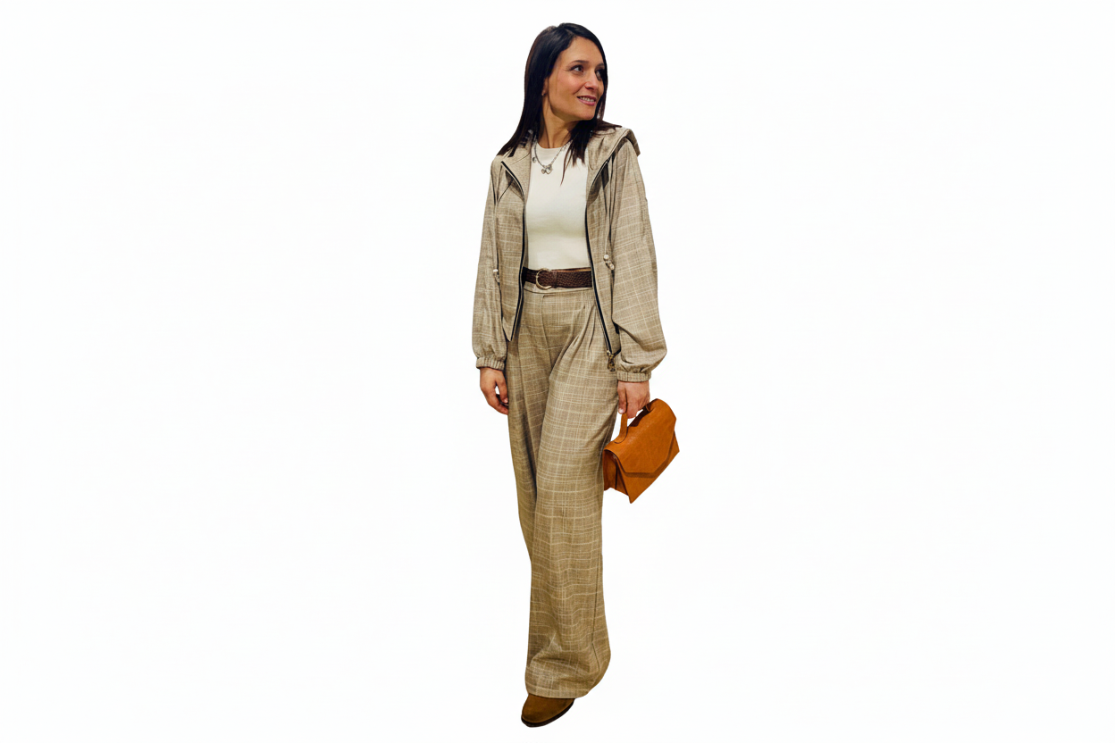 Conjunto blusão e calças com fundo removido