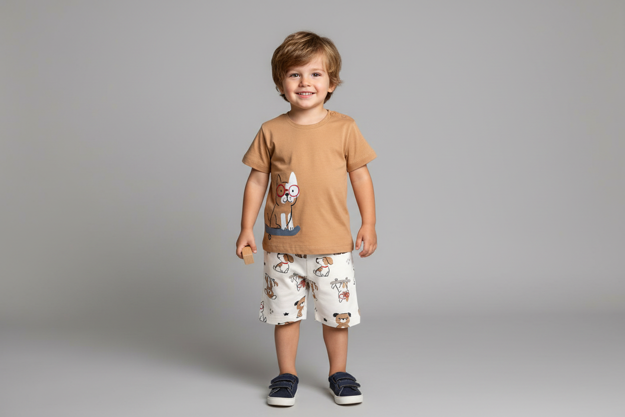 Menino 3 anos com conjunto cachorrinho