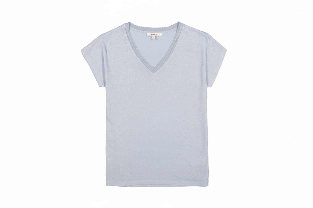 T-shirt azul claro com decote em V