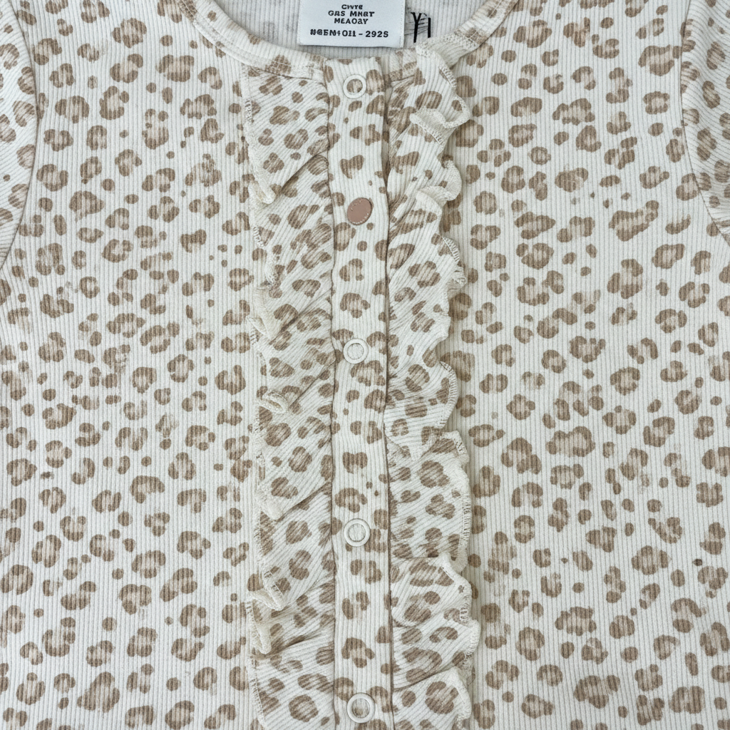 T-shirt leopardo - detalhe folhos e botões