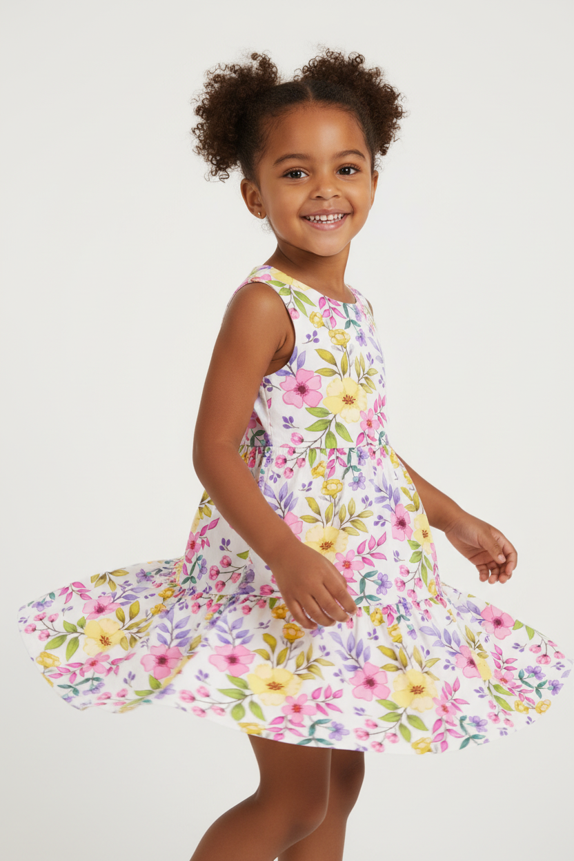 Vestido floral branco menina 5 anos